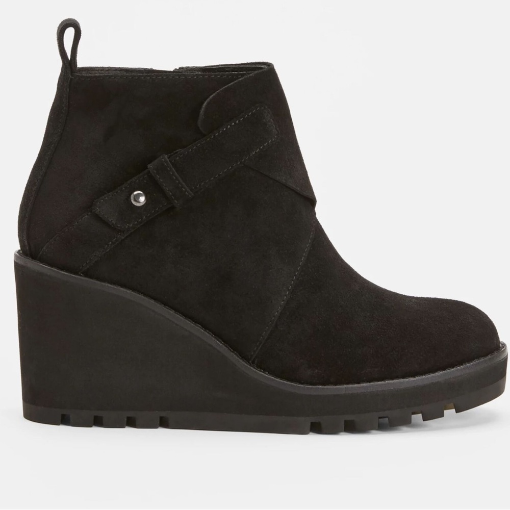 Eileen Fisher Women’s Tinker Wedge Booties‎ Soft Suede Minimalist Goth Black 8